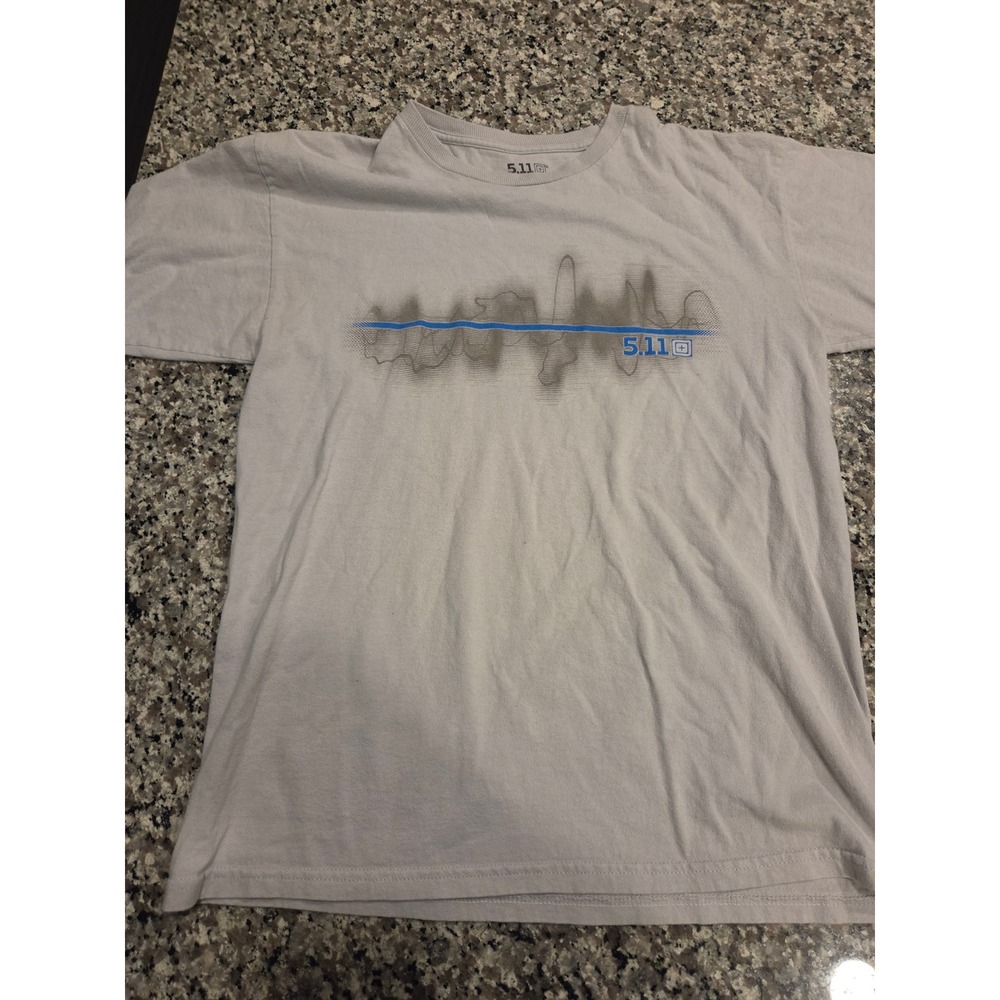 5.11‎ Tactical Mens Gray Graphic T-Shirt Thin Blue Line Flag Cotton Size M